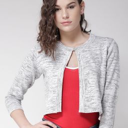 Style Quotient Grey Solid Button Crop Shrug-16