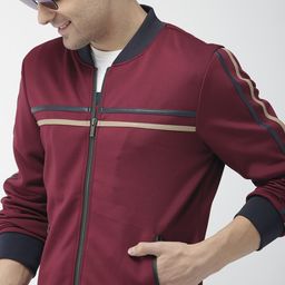 Mast & Harbour Men Burgundy Solid Bomber Jacket-35