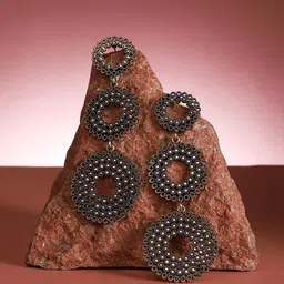 DressBerry Gold-Plated Artificial Stones Studded Circular Long Drop Earrings-36