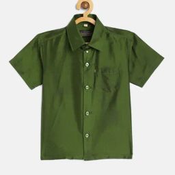 THANGAMAGAN Kids Olive Solid Shirt-image-51