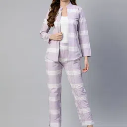 Cottinfab Lavender & White Cotton Striped Co-Ord Set-image-15