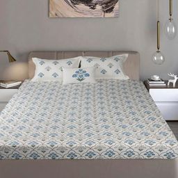 Bodycomfy Jersey White Floral Cotton Fitted 400 TC King Bedsheet Set 1.98m x 1.8 m-image-76
