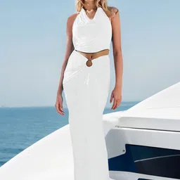 bebe Halter Neck Crop Top With Skirt Co-Ords-image-13