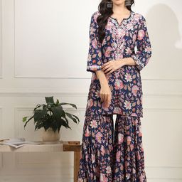 SUFIZA LIFESTYLE Floral Printed Pure Cotton Straight Kurti With Sharara-image-50