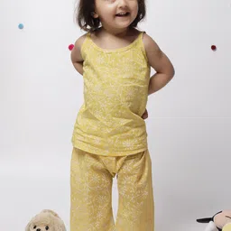 TJORI Girls Floral Printed Pure Cotton Top With Trousers Set-image-22