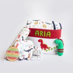 Yellow Doodle Dino Friend Organic Bedding Gift Basket - Multicolor-image-95