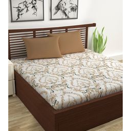 Divine Casa Paisley Blend Cotton Double Bedsheet with 2 Pillow Covers - Beige & Brown-image-89