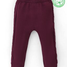 Babyhug Organic Cotton Full Length Solid Color Fleece and Woollen Lounge Pants - Maroon-picture-17