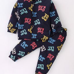Simply Foam Full Sleeves Winter Night Suit Text Print - Navy Blue-image-67