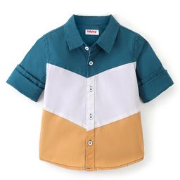 Babyhug Cotton Woven Full Sleeve Cut & Sew Shirt Solid Colour - Green White & Brown-image-56