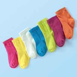 Cute Walk by Babyhug Anti-Bacterial Ankle Length Solid Socks Pack of 7 - Multicolour-image-60