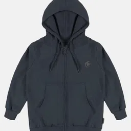 Kiddopanti Full Sleeves Solid Zipper  Hooded Sweatshirt - Navy Blue-picture-0