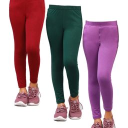 Zion Pack Of 3 Solid Leggings - Purple Green & Maroon-image-4