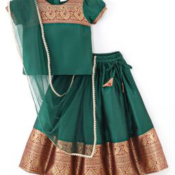 Babyhug Half Sleeves Choli & Pattu Pavada Lehenga  with Dupatta Set Foil Printed - Green-image-79