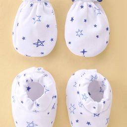 Child World Interlock Cotton Knit  Mittens and Booties  Set Star Print - Blue-14