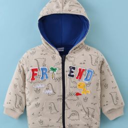 Cucumber Full Sleeves Hooded Sweatjacket With Dino Print & Patch Work Detailing - Off White-image-1