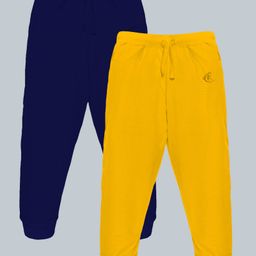 Kiddopanti Cotton Pack Of 2  Solid Track Pants - Navy Blue & Mustard Yellow-image-76
