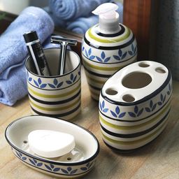 VarEesha Ceramic Blue Leaf 4 piece Bathroom Accessories Set-25