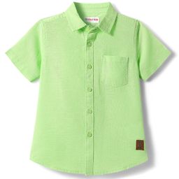 Kookie Kids Cotton Linen Woven Half Sleeves Slim Fit Solid Shirt with Badge - Light Green-image-95