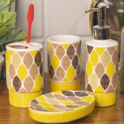 VONCASA Ceramic Bathroom Set of 4 - Multi Leaf Pattern-picture-12