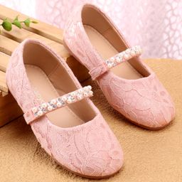 Babyoye Velcro Closure Ballerina with Pearls & Lace Detailing - Pink-picture-31