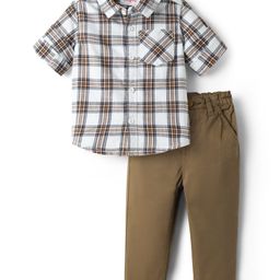 Babyhug Cotton Woven Full Sleeves Checks Shirt & Trouser Set - White & Beige-image-55
