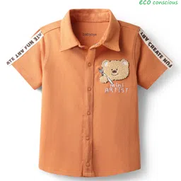 Babyoye 100% Cotton Single Jersey Knit Half Sleeves Shirt With Bear Embriodery - Orange-picture-37