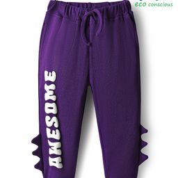 Babyoye 100% Cotton Knit Full Length Lounge Pant With Text Print & 3D Spike Detailing - Purple-picture-42