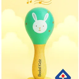 Badal Kidz Wooden Hand Rattle Toy for Babies - Bunny Print | Natural & Safe Musical Toy (0M+) - Green-picture-27