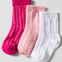 Cute Walk by Babyhug Knit Ankle Length Anti Bacterial Socks with Cable Knit Design Pack of 3 - Dark Pink White & Pink-picture-23