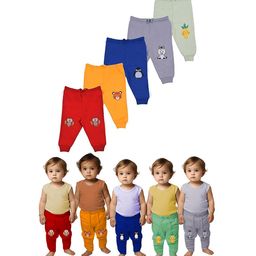 Toddylon Kids Pack Of 5 Printed Cotton Mid-Rise Joggers-4