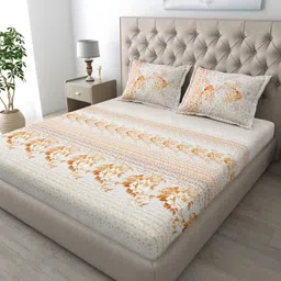 MAFATLAL Beige & Cream Floral Printed 186 TC Cotton King Bedsheet Set 2.74 m x 2.74 m-13