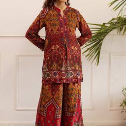 Nehamta Ethnic Motifs Printed Mandarin Collar A-Line Kurta With Palazzos-picture-53