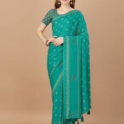 DIVASTRI Women Ethnic Motifs Beads and Stones Designer Saree With Blouse Piece-image-90