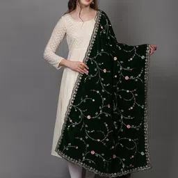 Exotic India Floral Embroidered Sequinned Velvet Dupatta-picture-49