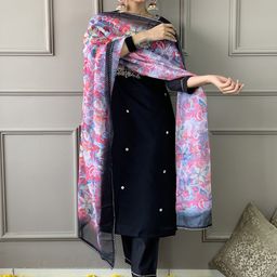 HERE&NOW Women Floral Yoke Design Regular Kurta with Trousers & With Dupatta-picture-26