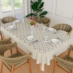 Myntra Elegant Homes Cream Floral Self Design 6-Seater Cotton Dinner Table Cover-picture-26