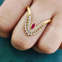 DIMIKI Set Of 2 Gold-Plated American Diamond-Studded Vanki Finger Ring-13