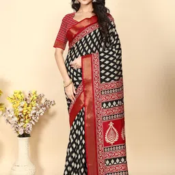 J 6 DESIGNER Ajrak Block Art Silk Block Print Saree-0