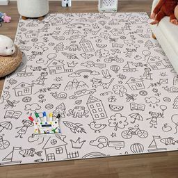 Kaleen India Black & White Doodle Coloring Anti-Skid Rugs with Fabric Markers-picture-2