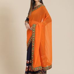 DIVASTRI Embellished Kutchi Embroidery Pure Georgette Half and Half Saree-picture-55