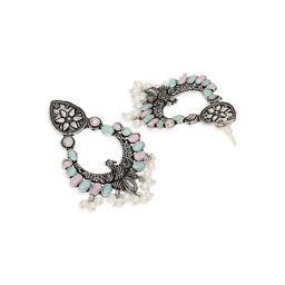 Sangria Set Of 2 Artificial Stones Studded & Beaded Crescent Shaped Oxidised Chandbalis image 5