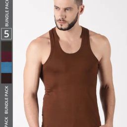 Dollar Lehar Assorted Cotton Regular Fit Vest - Pack Of 5-image-7