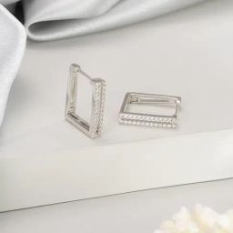 Aatmana Silver Toned Statement Rhodium Plated Western Style Square Hoop Earrings for Women-34