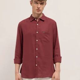 The Bear House Red Lyocell Slim Fit Solid Shirt-image-53