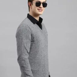 Monte Carlo Grey Wool Blend Regular Fit Solid Pullover image 4