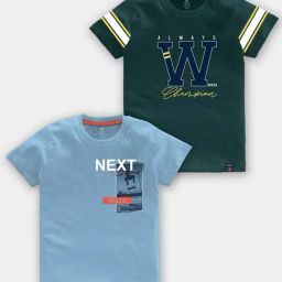 Codez Kids Sky Blue & Teal Printed T-Shirt (Pack Of 2)-image-55