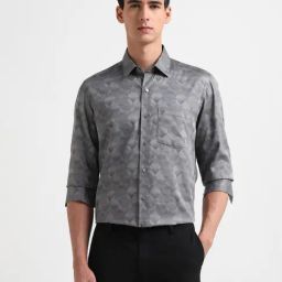 Arrow New York Ash Grey Cotton Slim Fit Printed Shirt-picture-42
