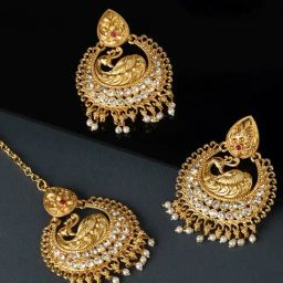 Zaveri Pearls Gold Tone Peacock Inspired Ethnic Earring & Maangtikka Set-ZPFK11561-image-77