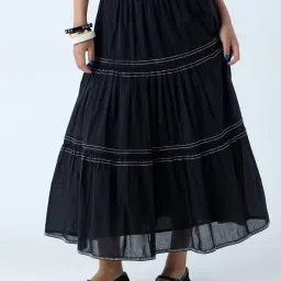 Bombay Paisley by Westside Black Striped Cotton Skirt-picture-14
